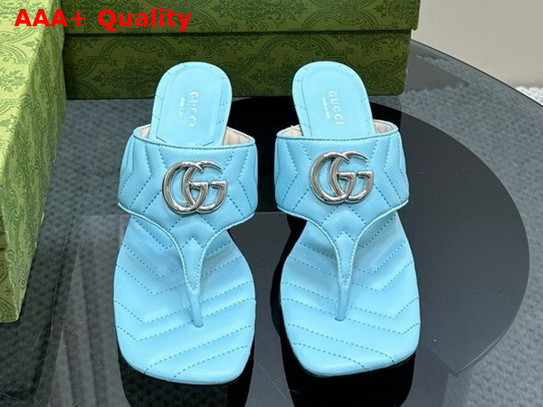 Gucci Womens Double G Thong Sandal in Light Blue Chevron Matelasse Leather 776995 Replica