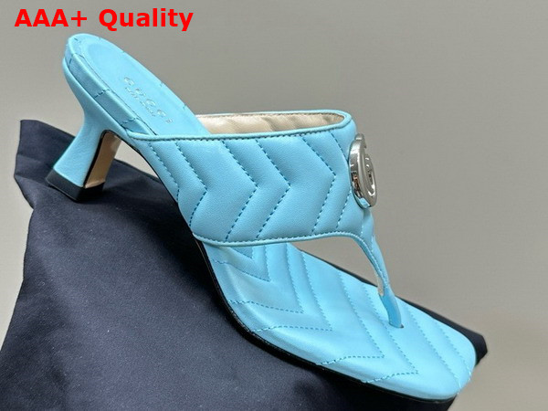 Gucci Womens Double G Thong Sandal in Light Blue Chevron Matelasse Leather 776995 Replica