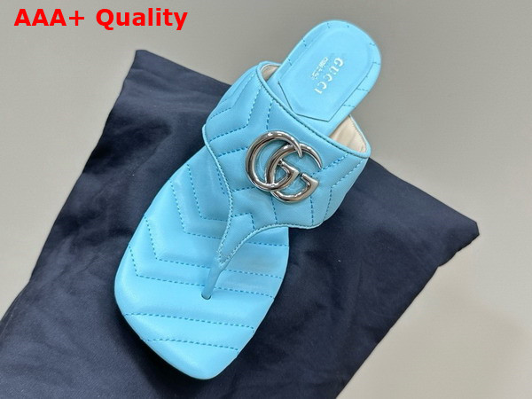 Gucci Womens Double G Thong Sandal in Light Blue Chevron Matelasse Leather 776995 Replica