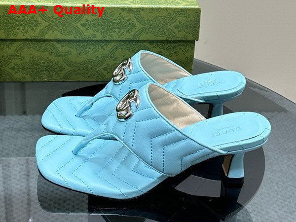 Gucci Womens Double G Thong Sandal in Light Blue Chevron Matelasse Leather 776995 Replica