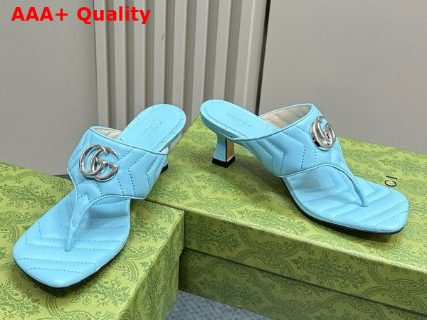 Gucci Womens Double G Thong Sandal in Light Blue Chevron Matelasse Leather 776995 Replica