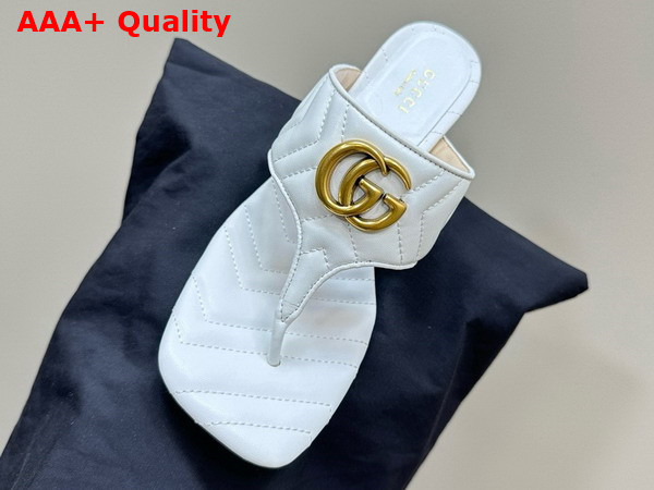 Gucci Womens Double G Thong Sandal in White Chevron Matelasse Leather 776995 Replica