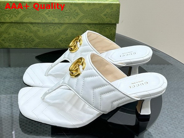 Gucci Womens Double G Thong Sandal in White Chevron Matelasse Leather 776995 Replica