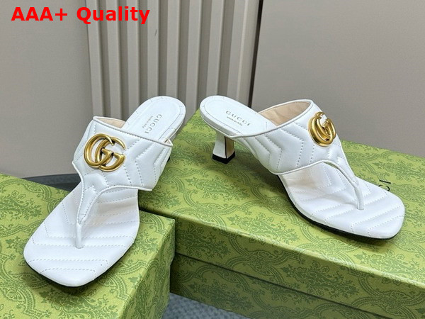 Gucci Womens Double G Thong Sandal in White Chevron Matelasse Leather 776995 Replica