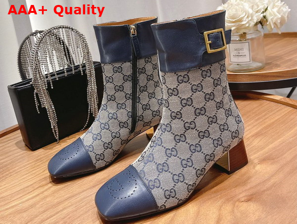 Gucci Womens GG Canvas Ankle Boot Beige and Blue GG Canvas 700023 Replica