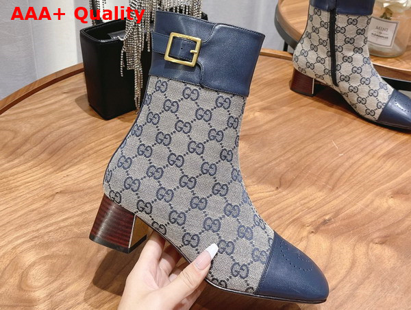 Gucci Womens GG Canvas Ankle Boot Beige and Blue GG Canvas 700023 Replica