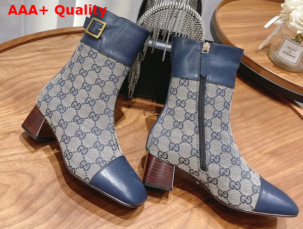 Gucci Womens GG Canvas Ankle Boot Beige and Blue GG Canvas 700023 Replica