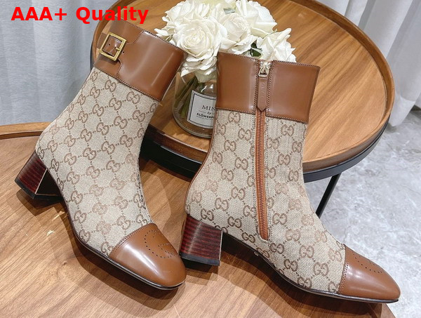 Gucci Womens GG Canvas Ankle Boot Beige and Ebony GG Canvas 700023 Replica