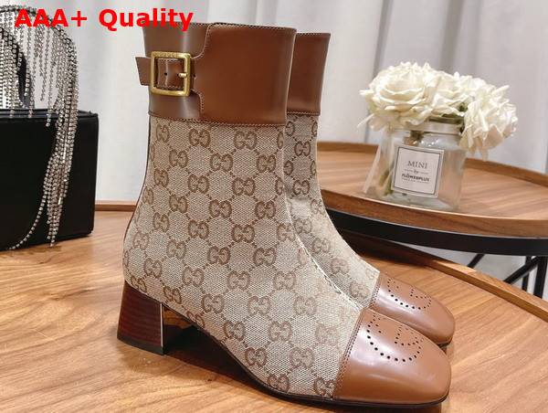 Gucci Womens GG Canvas Ankle Boot Beige and Ebony GG Canvas 700023 Replica