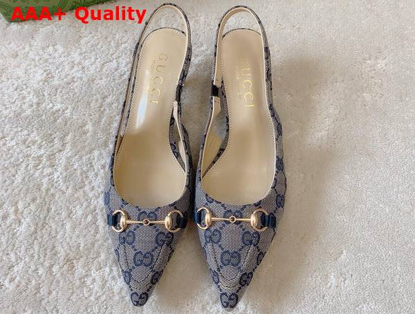 Gucci Womens GG Canvas Slingback Pump in Beige and Blue Original GG Canvas 782627 Replica