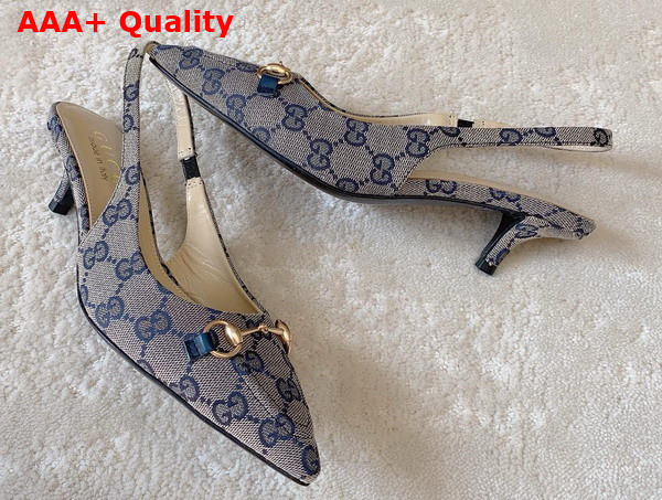 Gucci Womens GG Canvas Slingback Pump in Beige and Blue Original GG Canvas 782627 Replica