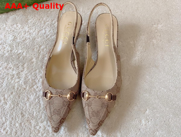 Gucci Womens GG Canvas Slingback Pump in Beige and Ebony Original GG Canvas 782627 Replica