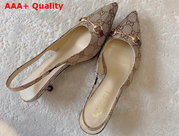 Gucci Womens GG Canvas Slingback Pump in Beige and Ebony Original GG Canvas 782627 Replica