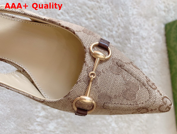 Gucci Womens GG Canvas Slingback Pump in Beige and Ebony Original GG Canvas 782627 Replica