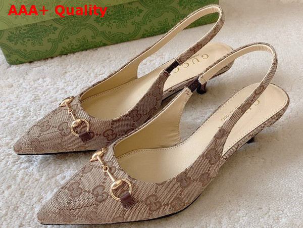 Gucci Womens GG Canvas Slingback Pump in Beige and Ebony Original GG Canvas 782627 Replica