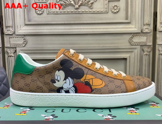 Gucci Womens GG Disney X Gucci Ace Sneaker Beige and Ebony Mini GG Supreme Canvas with Mickey Mouse Print 604049 Replica