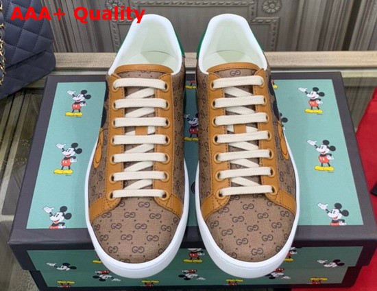 Gucci Womens GG Disney X Gucci Ace Sneaker Beige and Ebony Mini GG Supreme Canvas with Mickey Mouse Print 604049 Replica