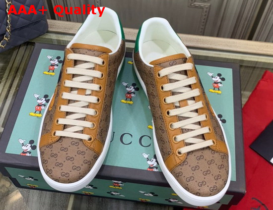 Gucci Womens GG Disney X Gucci Ace Sneaker Beige and Ebony Mini GG Supreme Canvas with Mickey Mouse Print 604049 Replica