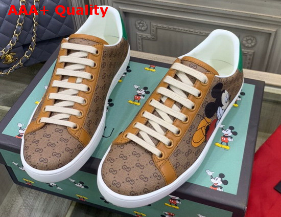 Gucci Womens GG Disney X Gucci Ace Sneaker Beige and Ebony Mini GG Supreme Canvas with Mickey Mouse Print 604049 Replica