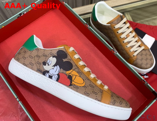 Gucci Womens GG Disney X Gucci Ace Sneaker Beige and Ebony Mini GG Supreme Canvas with Mickey Mouse Print 604049 Replica