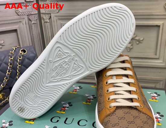 Gucci Womens GG Disney X Gucci Ace Sneaker Beige and Ebony Mini GG Supreme Canvas with Mickey Mouse Print 604049 Replica