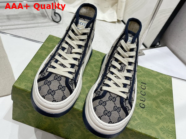 Gucci Womens GG High Top Sneaker in Beige and Blue Original GG Canvas Replica