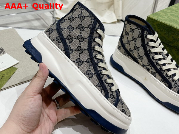 Gucci Womens GG High Top Sneaker in Beige and Blue Original GG Canvas Replica