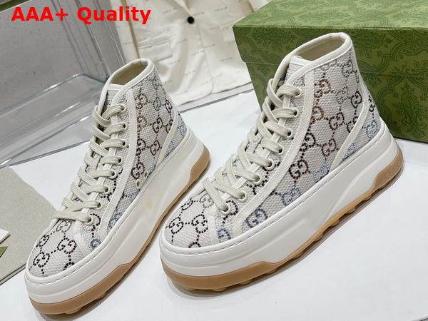 Gucci Womens GG High Top Sneaker in Off White GG Canvas with Crystals Replica