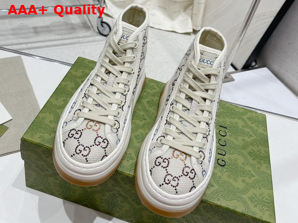 Gucci Womens GG High Top Sneaker in Off White GG Canvas with Crystals Replica