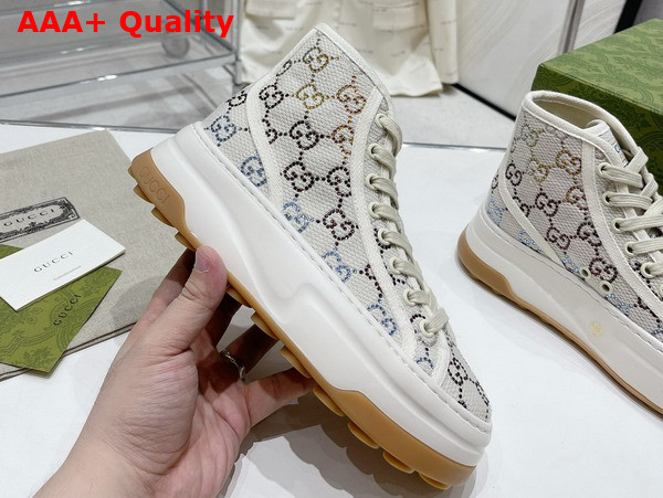 Gucci Womens GG High Top Sneaker in Off White GG Canvas with Crystals Replica