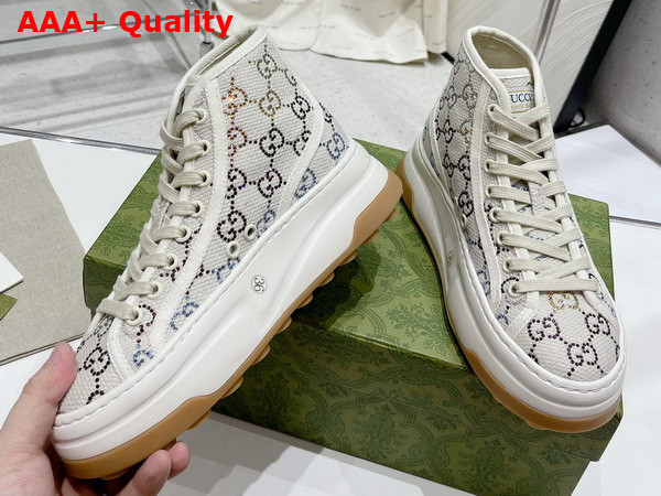 Gucci Womens GG High Top Sneaker in Off White GG Canvas with Crystals Replica