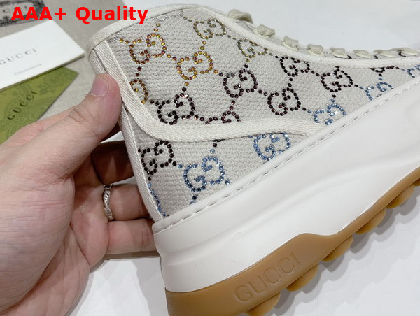 Gucci Womens GG High Top Sneaker in Off White GG Canvas with Crystals Replica