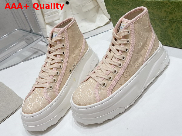 Gucci Womens GG High Top Sneaker in Pink Original GG Canvas Replica