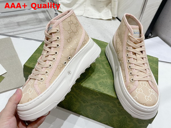 Gucci Womens GG High Top Sneaker in Pink Original GG Canvas Replica