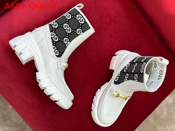 Gucci Womens GG Jersey Boot with Horsebit White Leather with Black GG Stretch Jersey Insert 718716 Replica