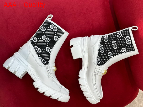 Gucci Womens GG Jersey Boot with Horsebit White Leather with Black GG Stretch Jersey Insert 718716 Replica