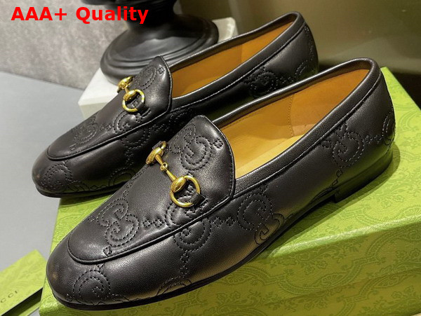 Gucci Womens GG Jordaan Loafer in Black GG Matelasse Leather 699903 Replica