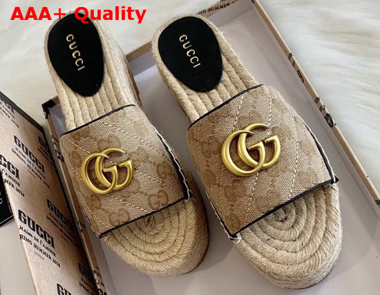 Gucci Womens GG Matelasse Canvas Espadrille Sandal Beige and Black Replica