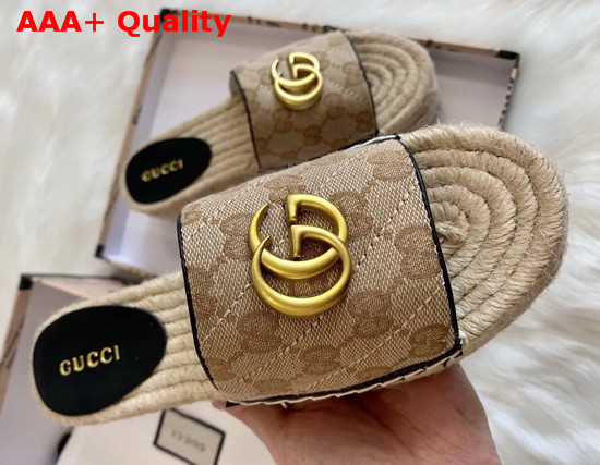 Gucci Womens GG Matelasse Canvas Espadrille Sandal Beige and Black Replica