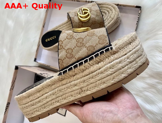 Gucci Womens GG Matelasse Canvas Espadrille Sandal Beige and Black Replica