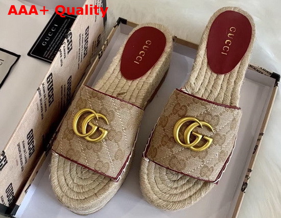 Gucci Womens GG Matelasse Canvas Espadrille Sandal Beige and Red Replica