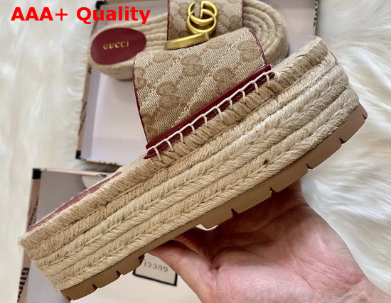 Gucci Womens GG Matelasse Canvas Espadrille Sandal Beige and Red Replica