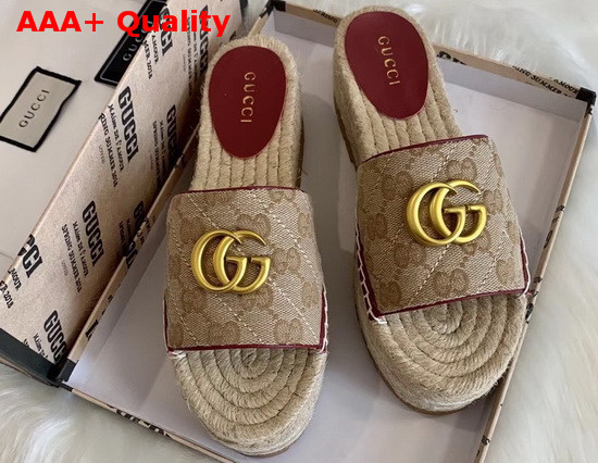 Gucci Womens GG Matelasse Canvas Espadrille Sandal Beige and Red Replica