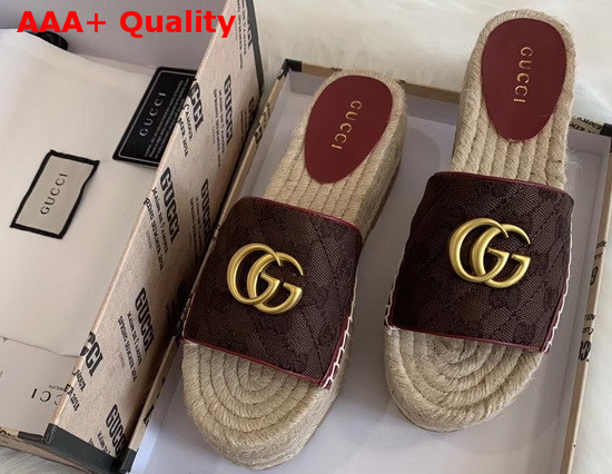 Gucci Womens GG Matelasse Canvas Espadrille Sandal Brown GG Canvas Replica