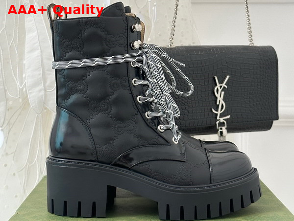 Gucci Womens GG Matelasse Lace Up boot in Black Leather 718386 Replica