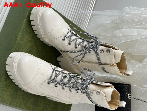 Gucci Womens GG Matelasse Lace Up boot in Off White Leather 718386 Replica