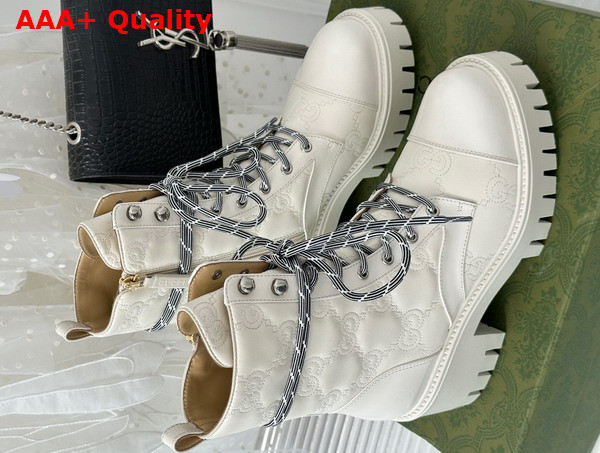 Gucci Womens GG Matelasse Lace Up boot in Off White Leather 718386 Replica