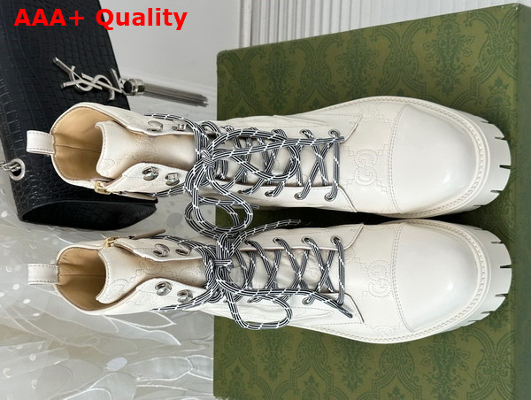 Gucci Womens GG Matelasse Lace Up boot in Off White Leather 718386 Replica