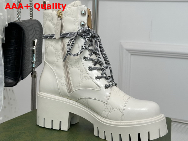 Gucci Womens GG Matelasse Lace Up boot in Off White Leather 718386 Replica