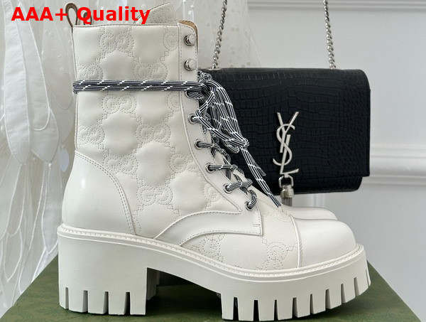 Gucci Womens GG Matelasse Lace Up boot in Off White Leather 718386 Replica